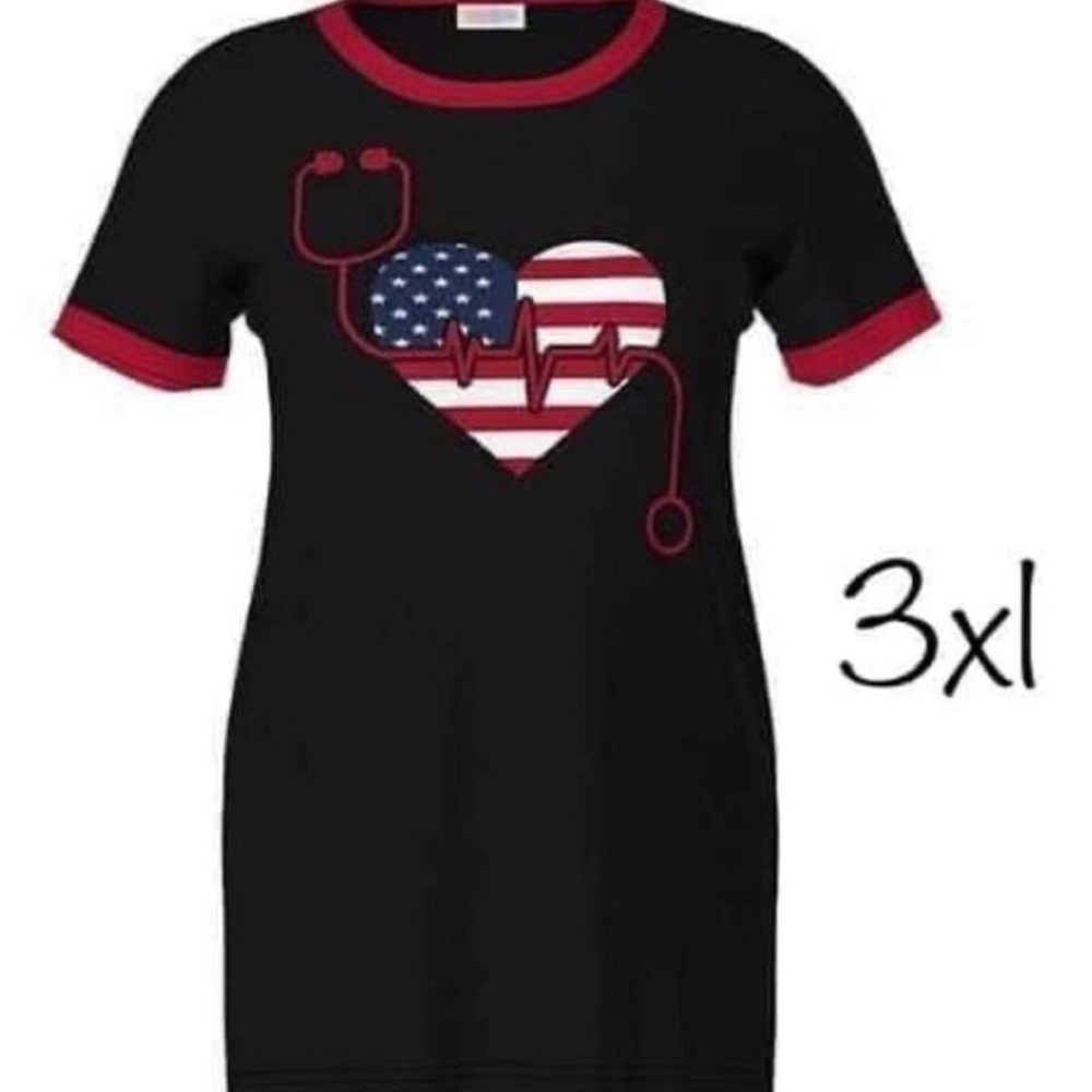 Lularoe 3XL Liv Tshirt Heartbeat Flag Medical Workers